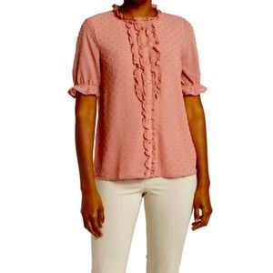 🌹2 for $20🌹 NWT. Gibsonlook Short Sleeve Swiss Dot Blouse Mauve Size X-Small